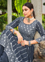 Thumbnail for Anaita Grey Faux Georgette Plazzo Suit With Embroidery & Sequins Work - Distacart