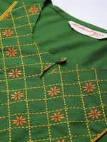 Thumbnail for All About You Women Green Ethnic Motifs Yoke Design Keyhole Neck Straight Kurta - Distacart