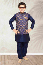 Thumbnail for Raivat Ethnic Banarasi Silk Digital Printed Kurta Pajama With Jacket In Blue Colour - Distacart