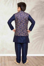 Thumbnail for Raivat Ethnic Banarasi Silk Digital Printed Kurta Pajama With Jacket In Blue Colour - Distacart