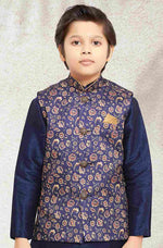 Thumbnail for Raivat Ethnic Banarasi Silk Digital Printed Kurta Pajama With Jacket In Blue Colour - Distacart