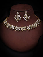 Thumbnail for Tehzeeb Creations White Colour Gold Pleated Stone Studded Necklace With Earrings - Distacart
