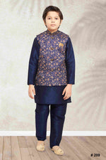 Thumbnail for Raivat Ethnic Banarasi Silk Digital Printed Kurta Pajama With Jacket In Blue Colour - Distacart