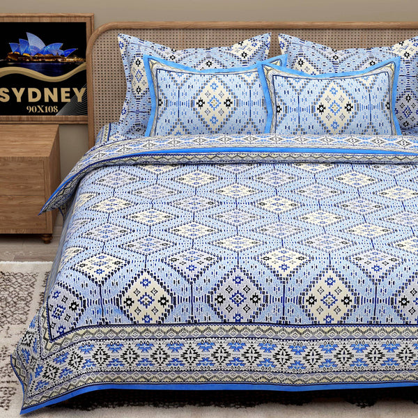 Green Ethnic Motifs Cotton 200TC King Bedsheet With 2 Zipper Pillow Covers - King Size by House of Ree - Distacart