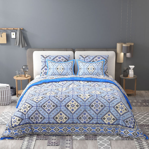 Green Ethnic Motifs Cotton 200TC King Bedsheet With 2 Zipper Pillow Covers - King Size by House of Ree - Distacart
