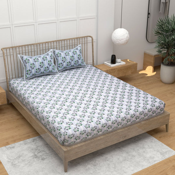 Blue Ethnic Motifs Cotton King Bedsheet With 2 Zipper Pillow Covers - King Size by House of Ree - Distacart