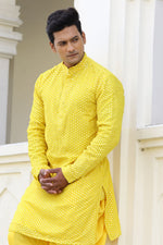 Thumbnail for Ziba Yellow Mirrored Kurta by Hilo Design