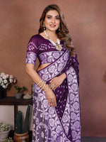 Thumbnail for Anaita Dark Purple Handmade Bandhej Viscose Silk Saree With Blouse - Distacart