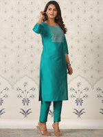 Thumbnail for Ode by House of Pataudi Ethnic Motifs Yoke Design Thread Work Kurta With Trouser - Distacart