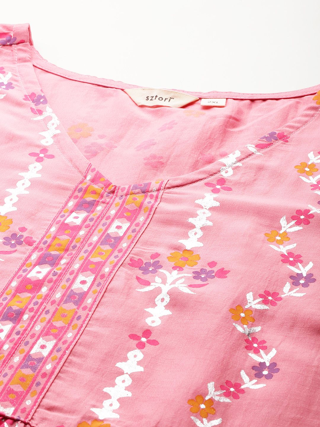 Sztori Plus Size Printed Gotta Patti Empire Kurta with Palazzos - Distacart