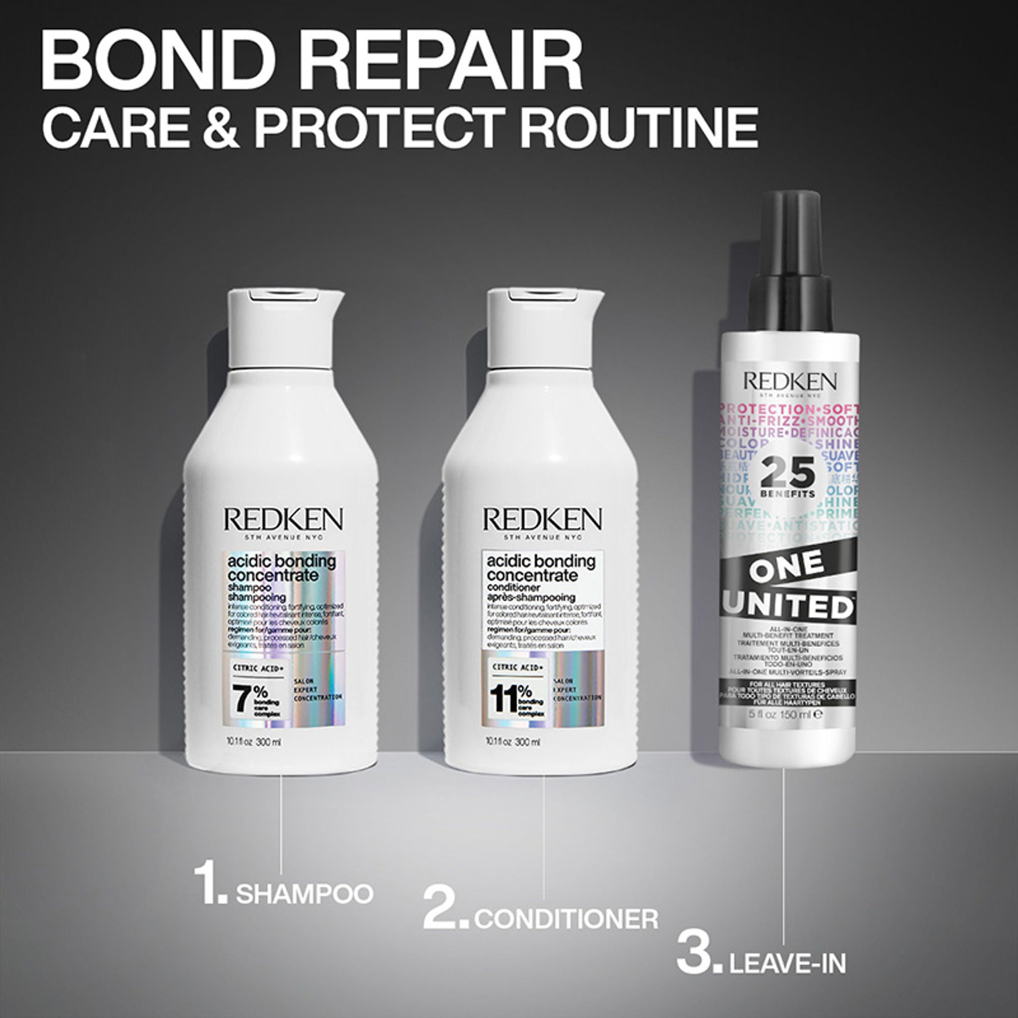 Redken Hair Protect Combo - Acidic Bonding Concentrate Shampoo, Conditioner & One United - Distacart