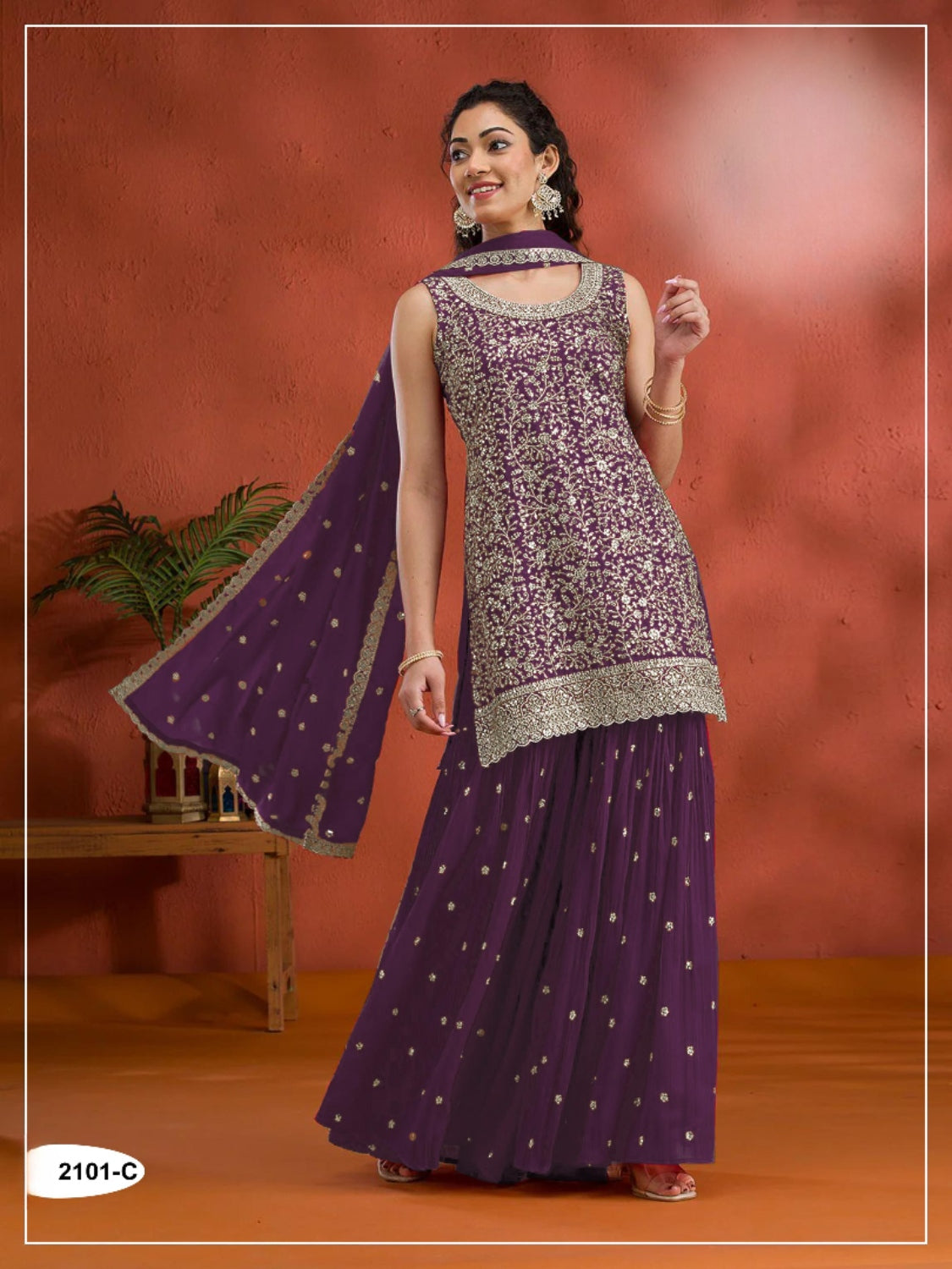 Anaita Purple Blooming Georgette Suit With Heavy Embroidery & Sequence Work - Distacart