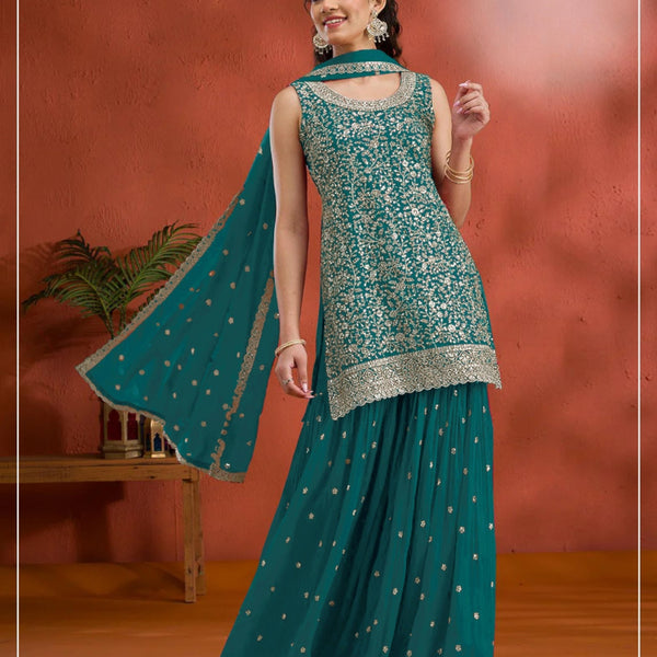 Anaita Teal Green Blooming Georgette Suit With Heavy Embroidery & Sequence Work - Distacart