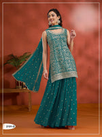 Thumbnail for Anaita Teal Green Blooming Georgette Suit With Heavy Embroidery & Sequence Work - Distacart
