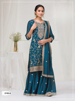 Thumbnail for Anaita Teal Vichitra Suit With Heavy Embroidery Work - Distacart