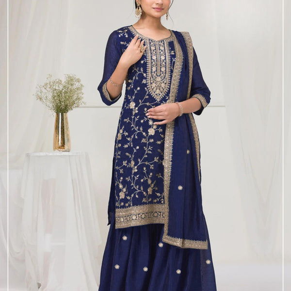 Anaita Navy Vichitra Suit With Heavy Embroidery Work - Distacart