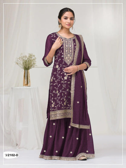 Anaita Wine Vichitra Suit With Heavy Embroidery Work - Distacart