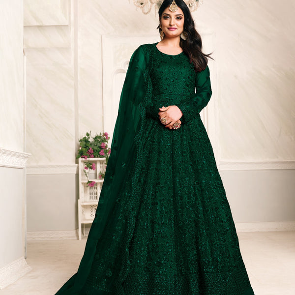 Anaita Green Embroidered Net Anarkali Suit - Distacart