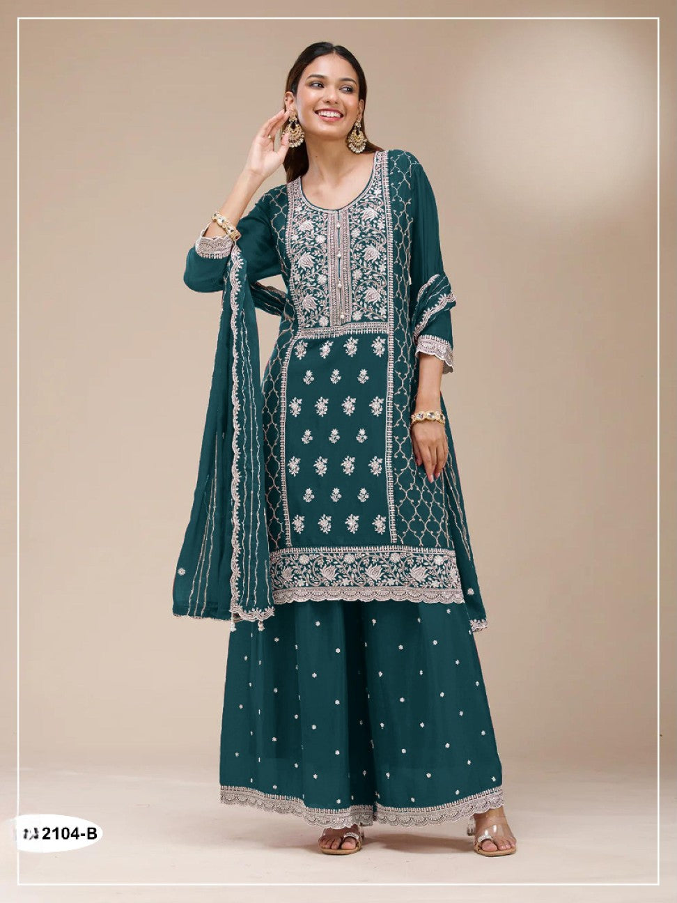 Anaita Teal Blue Faux Georgette Suit With Embroidery Sequence Work - Distacart