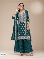 Thumbnail for Anaita Teal Blue Faux Georgette Suit With Embroidery Sequence Work - Distacart