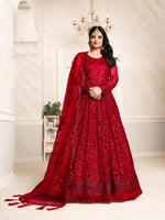 Thumbnail for Anaita Red Embroidered Net Anarkali Suit - Distacart