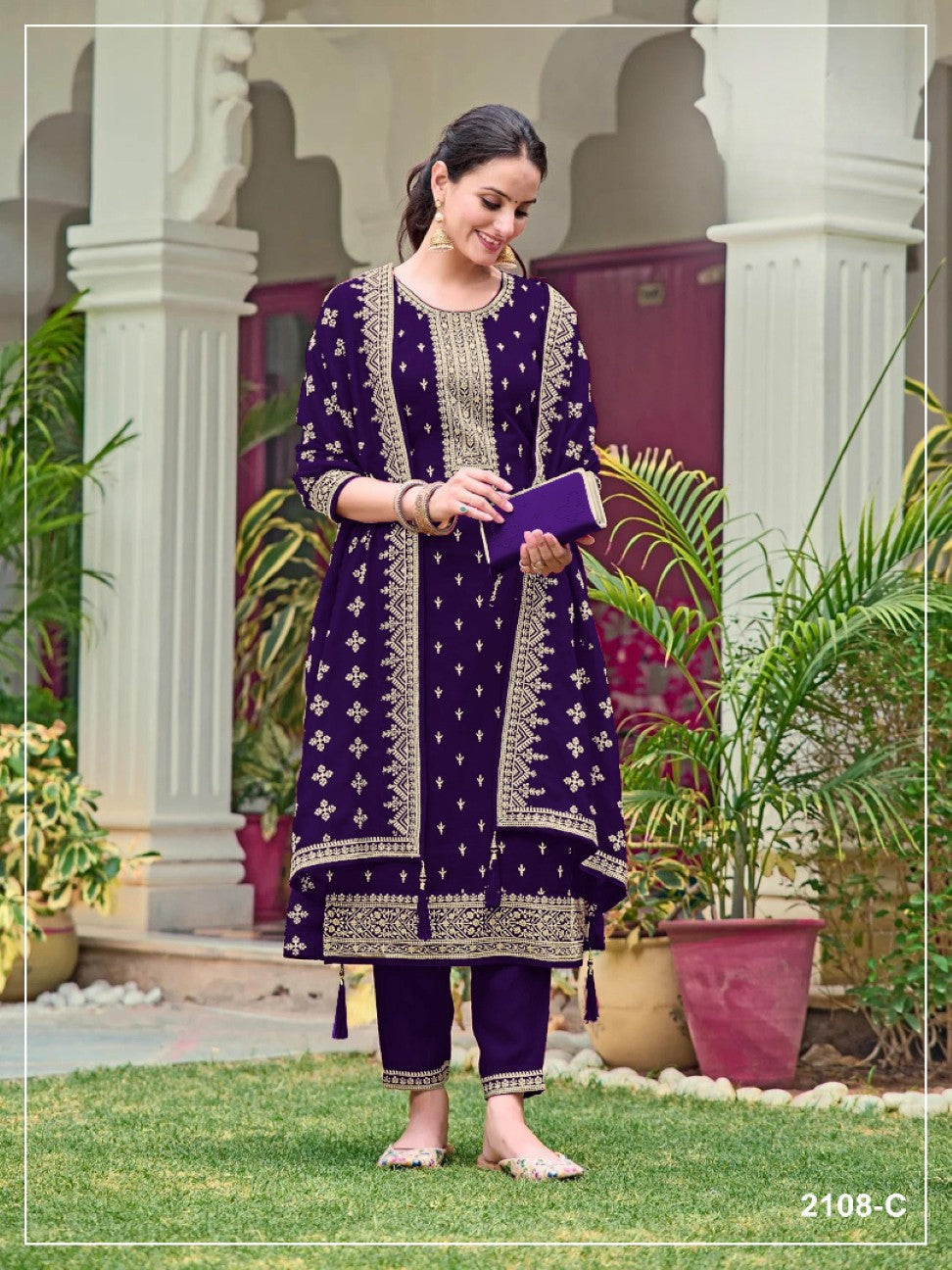 Anaita Violet Fox Georgette Suit with Embroidery & Sequence Work - Distacart