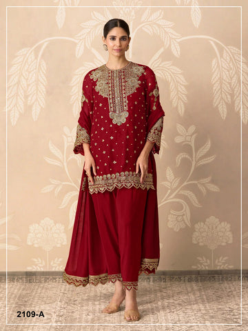 Anaita Red Georgette Suit With Embroidery & Sequence Work - Dista