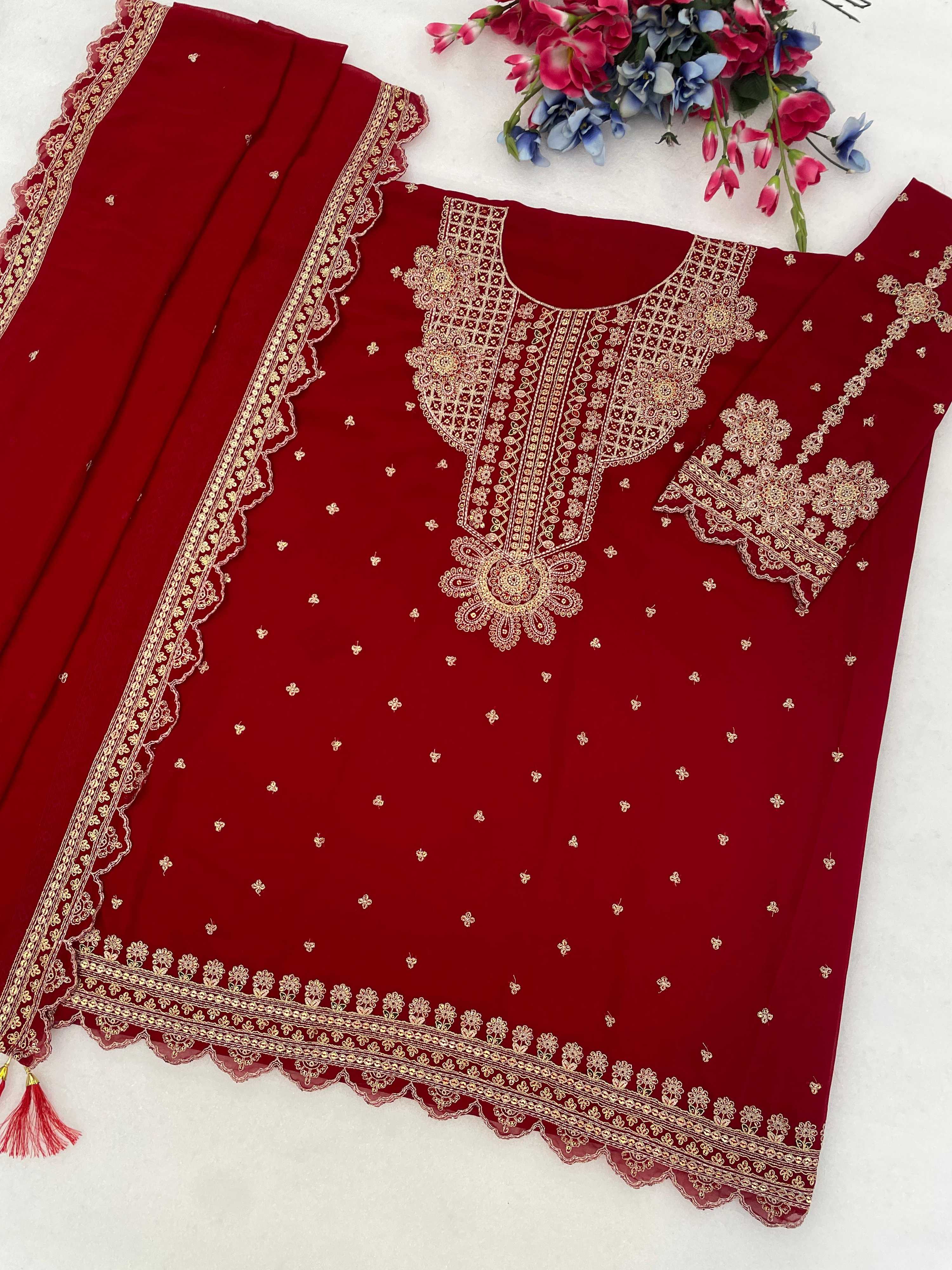 Anaita Red Georgette Suit With Embroidery & Sequence Work - Dista