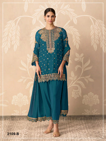 Anaita Teal Blue Georgette Suit With Embroidery & Sequence Work - Dista
