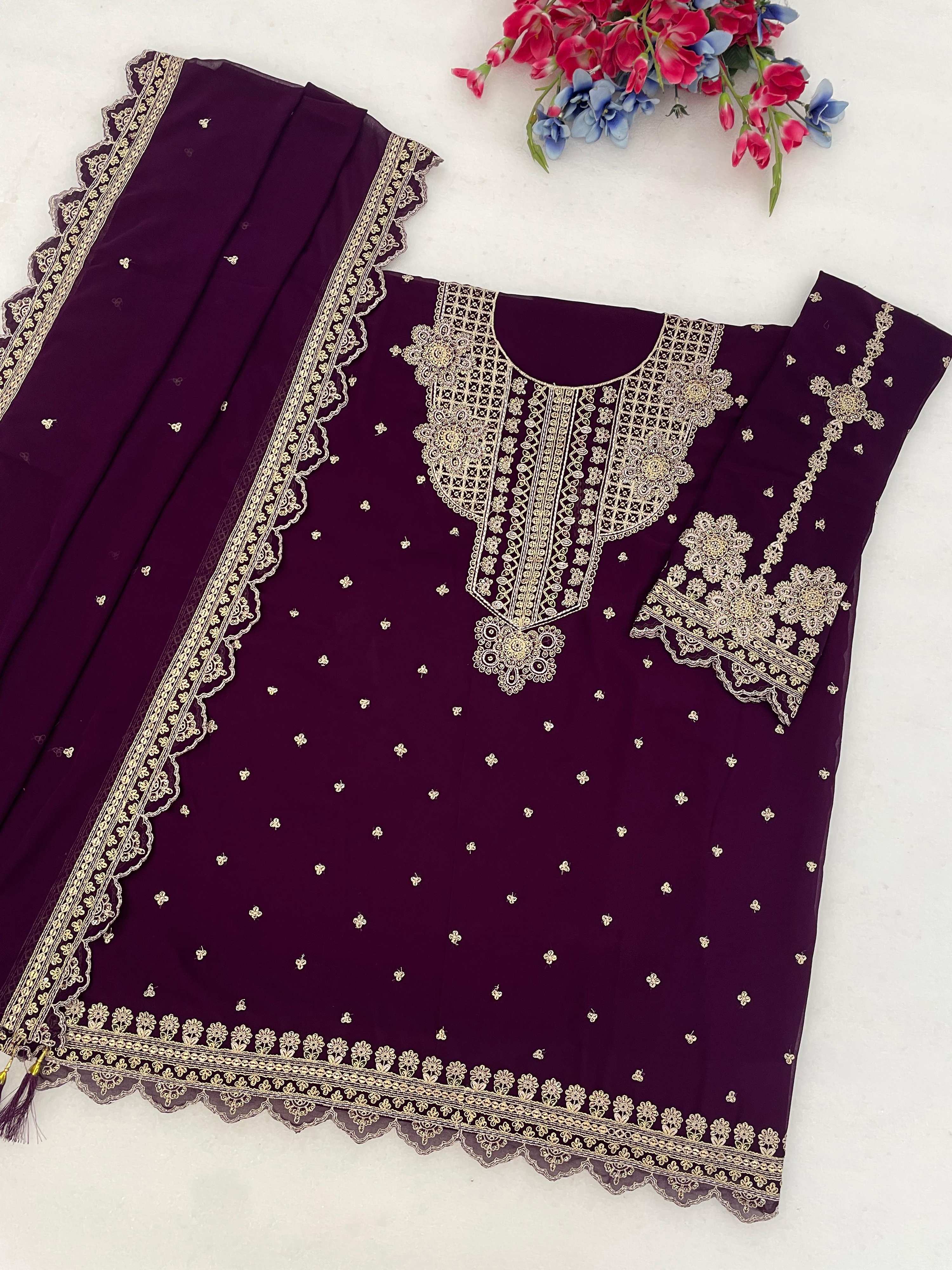Anaita Purple Georgette Suit With Embroidery & Sequence Work - Dista