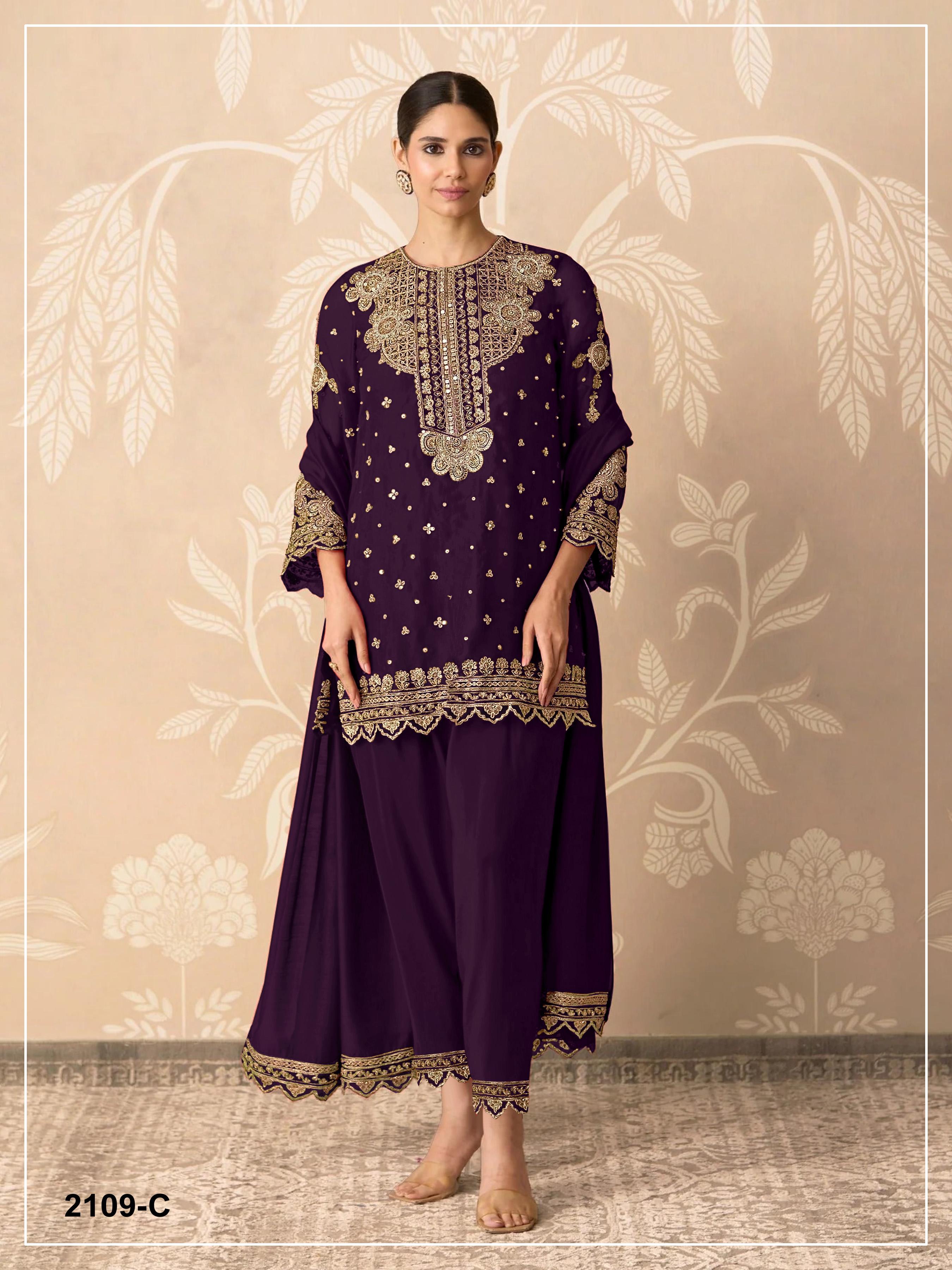 Anaita Purple Georgette Suit With Embroidery & Sequence Work - Dista