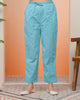 Vaasva Women Turquoise Cotton Flax Solid Straight Pants - Distacart