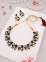 Thumbnail for Tehzeeb Creations Luxurious Mendi Gold Polished White & Black Ad Jewellery Choker Necklace Set With Matching Earrings - Distacart