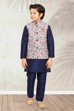 Thumbnail for Raivat Ethnic Banarasi Silk Digital Printed Kurta Pajama With Jacket In Blue Colour - Distacart