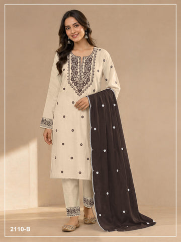 Anaita White D Purple Khadi Cotton Suit with Embroidery & Patchwork - Dista