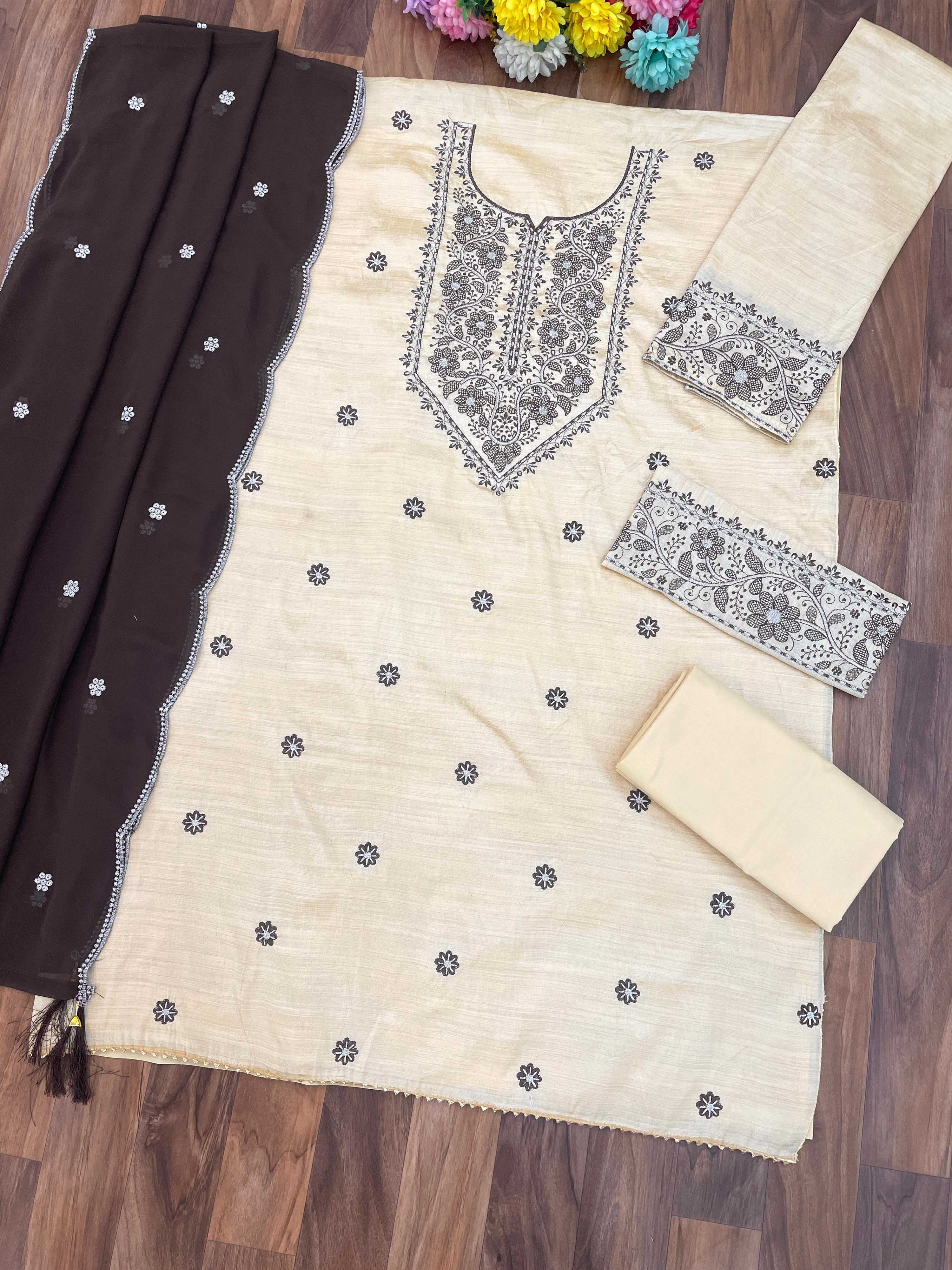 Anaita White D Purple Khadi Cotton Suit with Embroidery & Patchwork - Dista