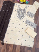Thumbnail for Anaita White D Purple Khadi Cotton Suit with Embroidery & Patchwork - Dista