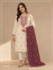 Anaita White Maroon Khadi Cotton Suit with Embroidery & Patchwork - Dista