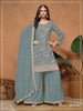 Anaita Blue Vichitra Silk Semi Stitched Suit with Embroidery & Sequence Work - Dista