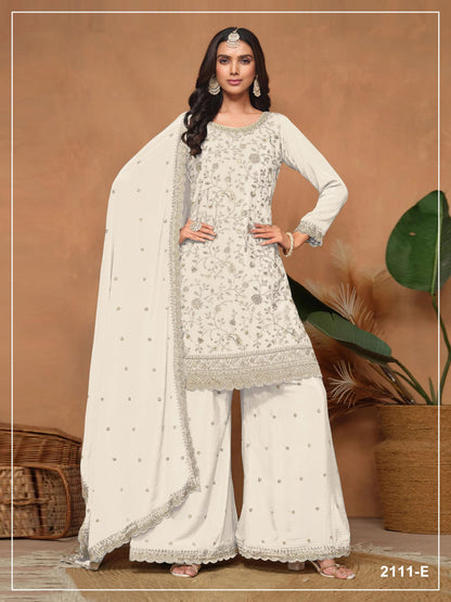 Anaita White Vichitra Silk Semi Stitched Suit with Embroidery & Sequence Work - Dista