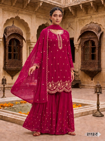 Anaita Red Fox Georgette Semi Stitched Suit with Embroidery & Sequence Work - Dista
