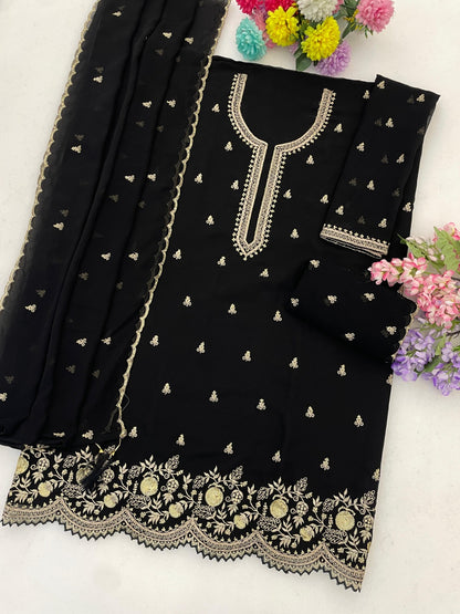 Anaita Black Fox Georgette Semi Stitched Suit with Embroidery & Sequence Work - Dista