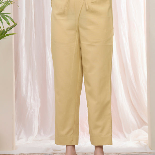 Vaasva Women Cheeku Cotton Flax Solid Straight Pants