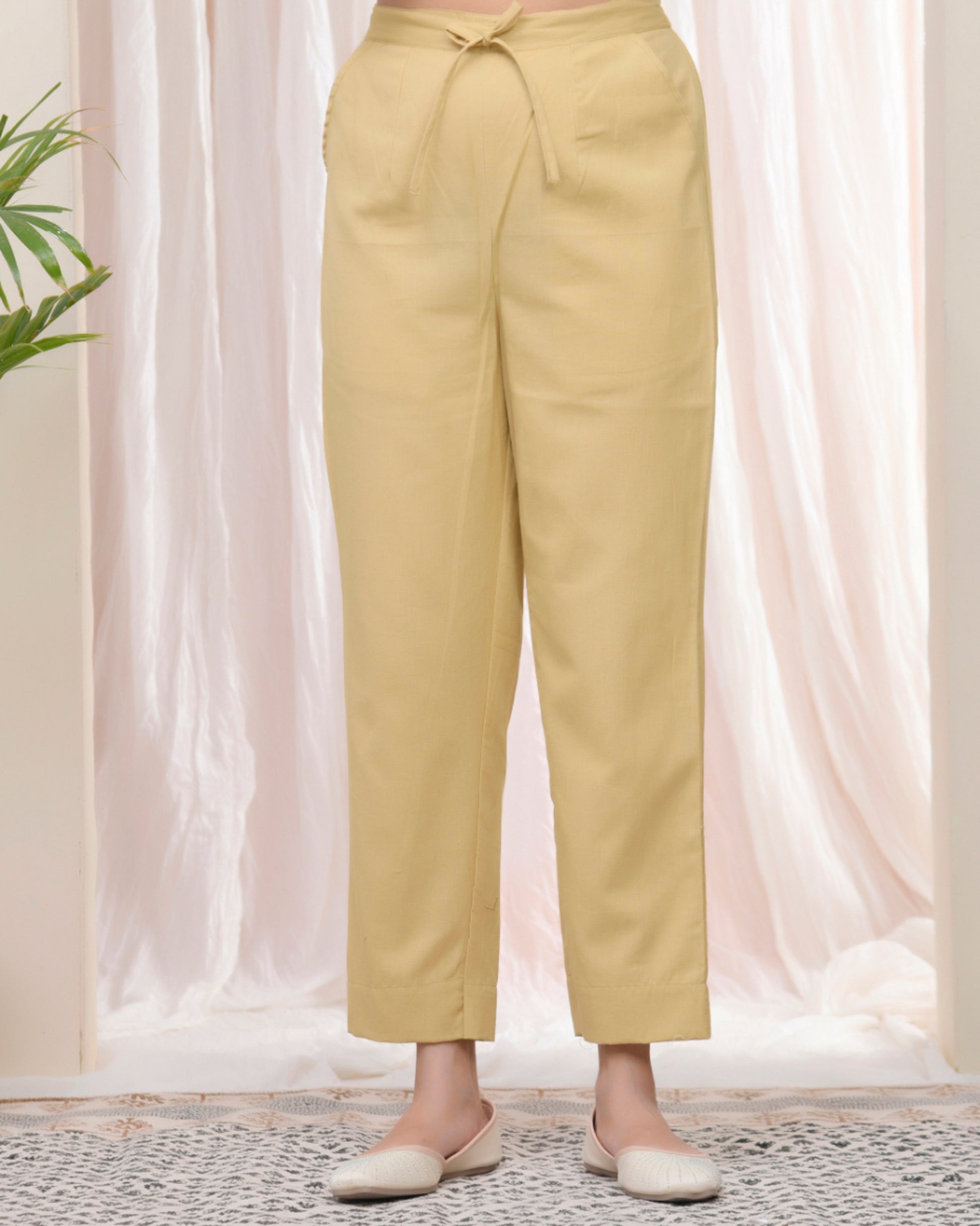 Vaasva Women Cheeku Cotton Flax Solid Straight Pants - Distacart