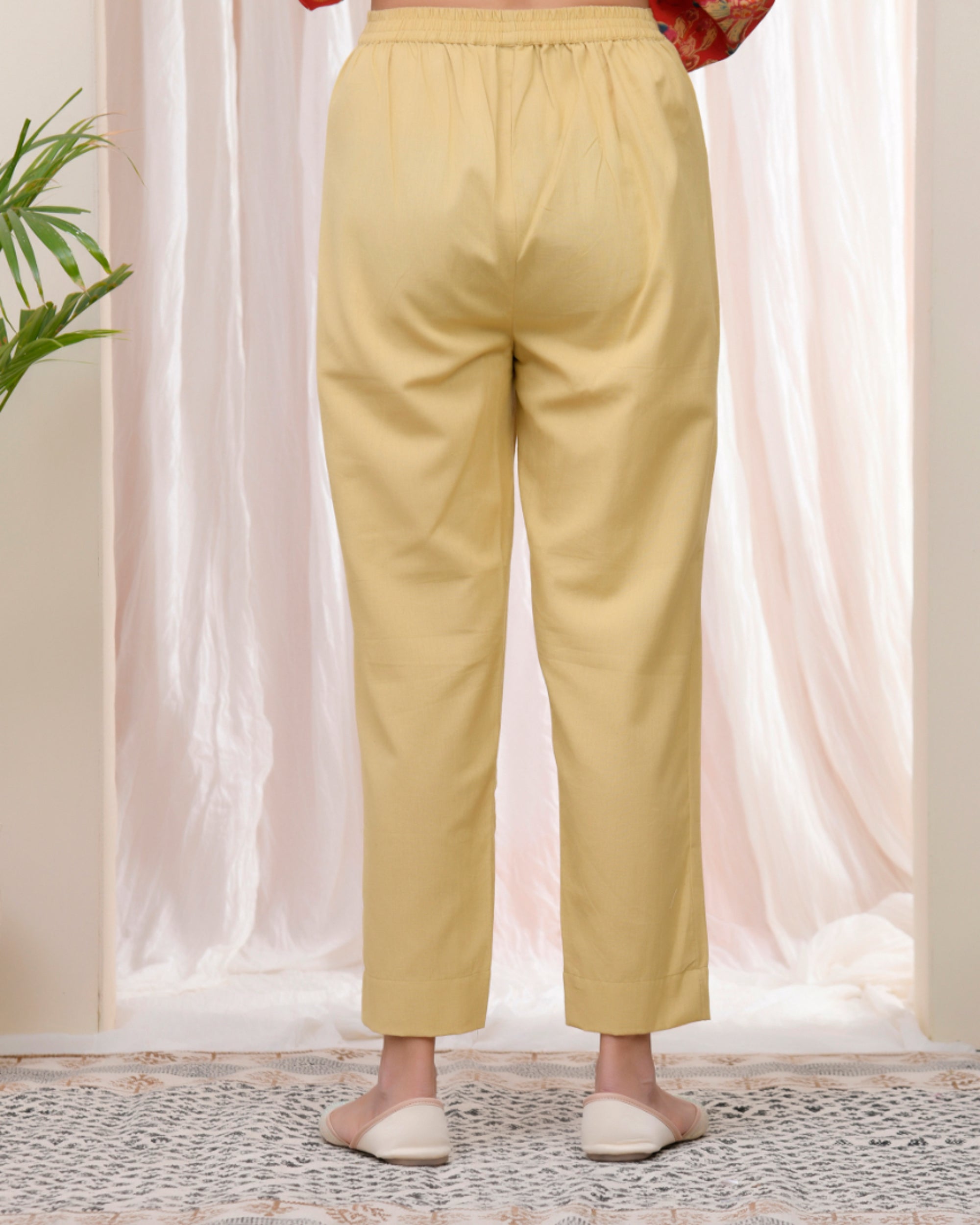 Vaasva Women Cheeku Cotton Flax Solid Straight Pants