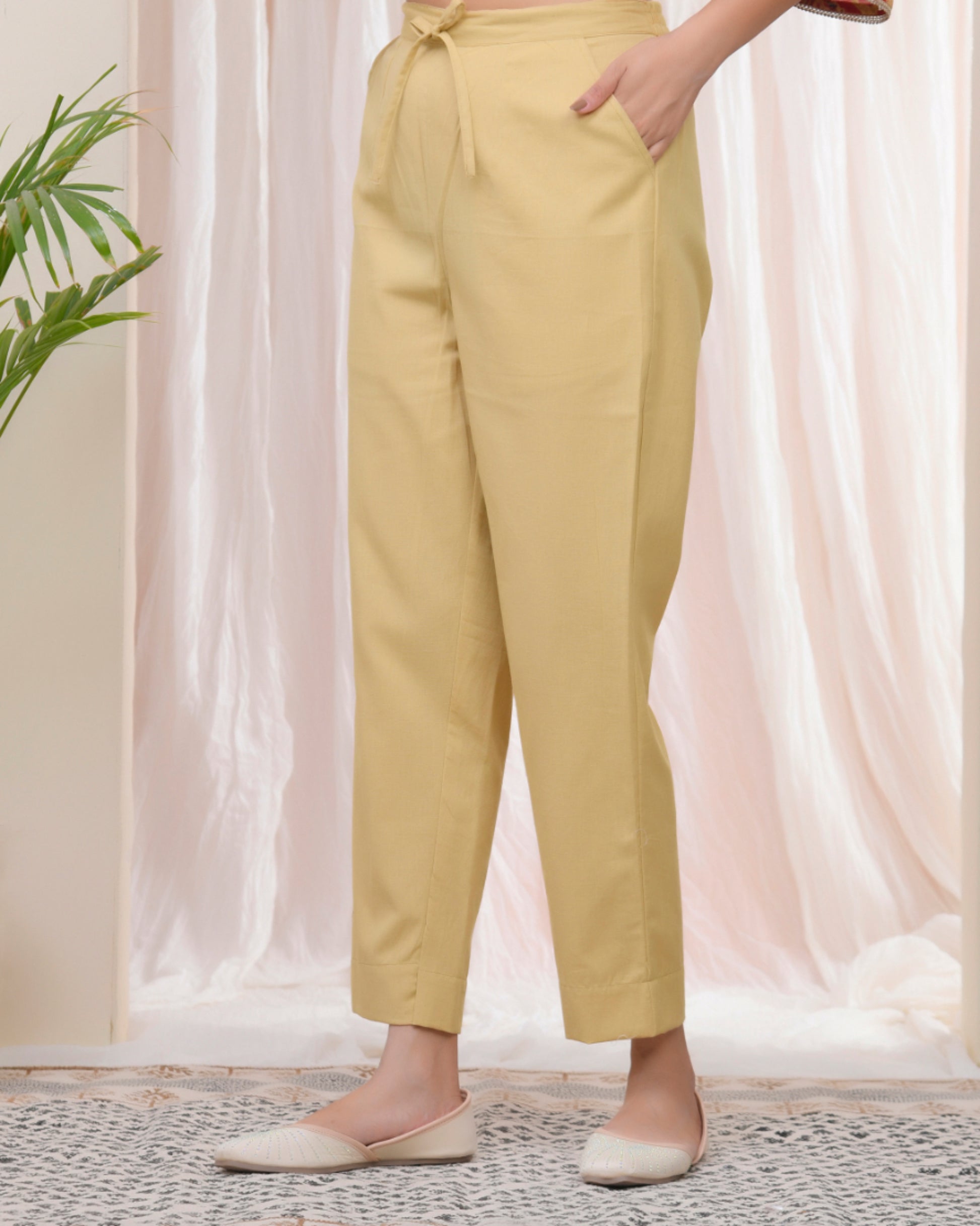 Vaasva Women Cheeku Cotton Flax Solid Straight Pants - Distacart