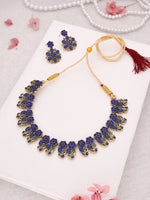 Thumbnail for Tehzeeb Creations Luxurious Gold Polished Blue Colour Choker Necklace Set With Matching Earrings - Distacart