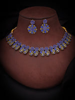 Thumbnail for Tehzeeb Creations Luxurious Gold Polished Blue Colour Choker Necklace Set With Matching Earrings - Distacart