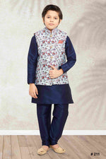 Thumbnail for Raivat Ethnic Banarasi Silk Digital Printed Kurta Pajama With Jacket In Sky Blue Colour - Distacart