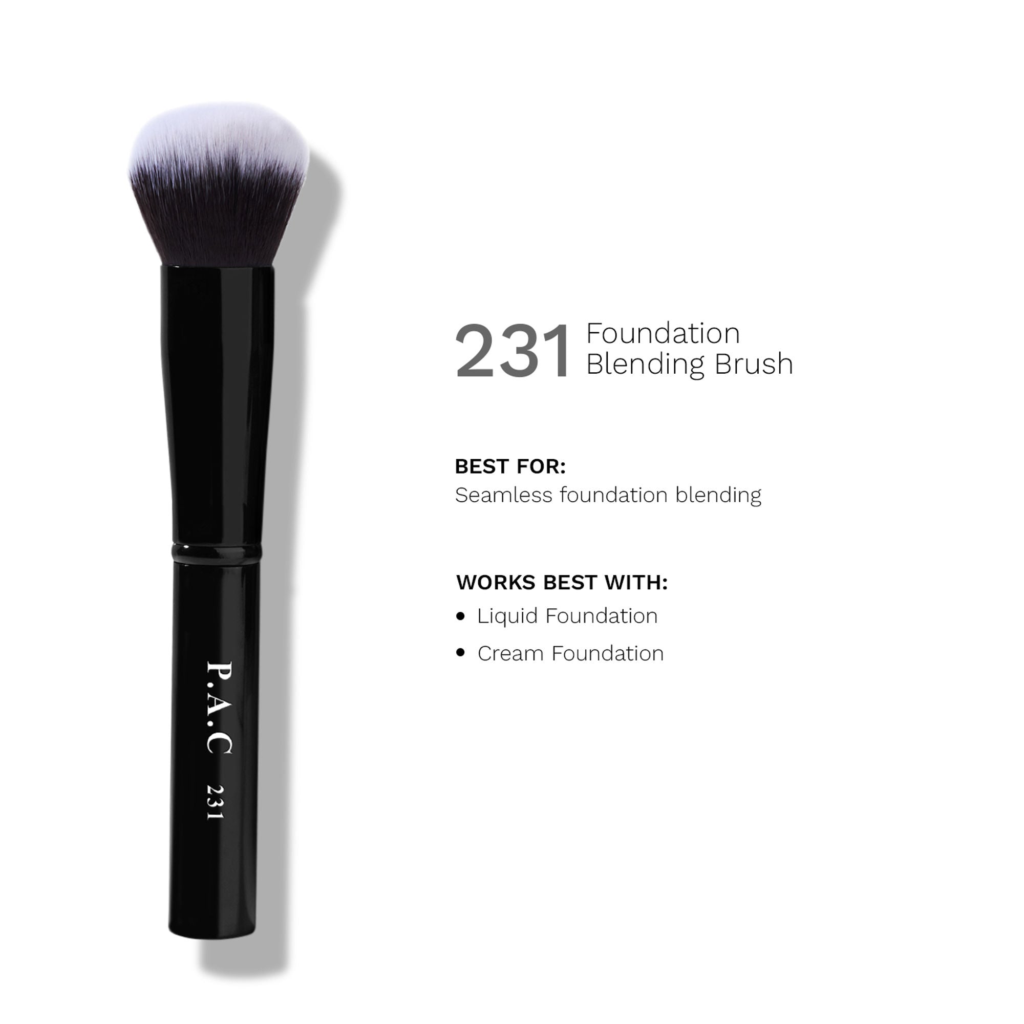 PAC Foundation Blending Brush 231 - Round Shape, Dense Soft Synthetic Bristles for Easy Blending